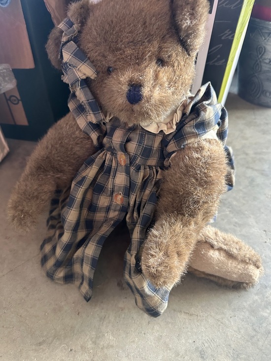 Boyds Bears Other - Boyds Bears Brown Plush Bear in Blue-Tan Plaid Dress